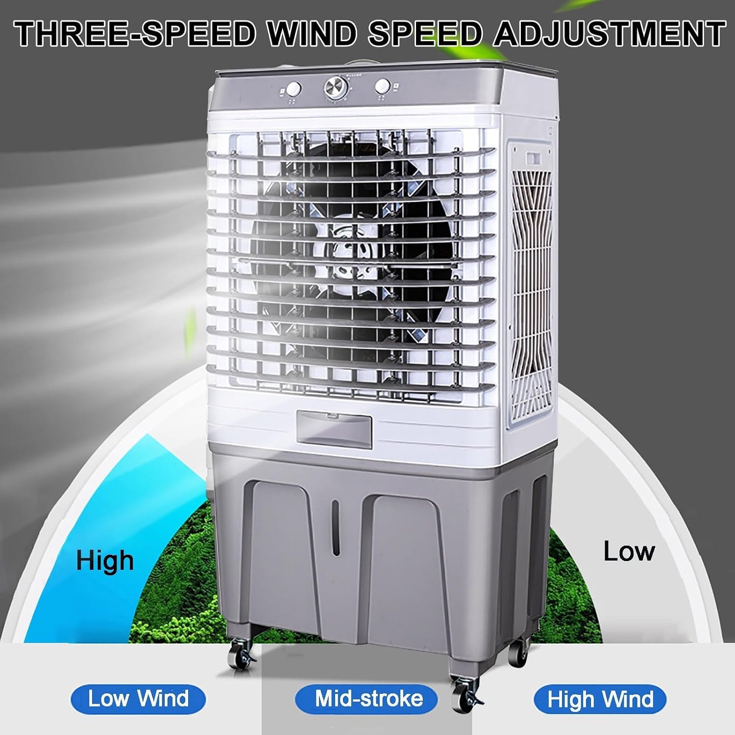 GENERIC 60L Refroidisseur D'air évaporatif W 3 Vitesses, Ventilateur De Refroidissement Portable Pour Le Bureau à Domicile, Faible Consommation D'énergie, Mouvement Facile Avec Les Roues, Confort Rafraîchissa