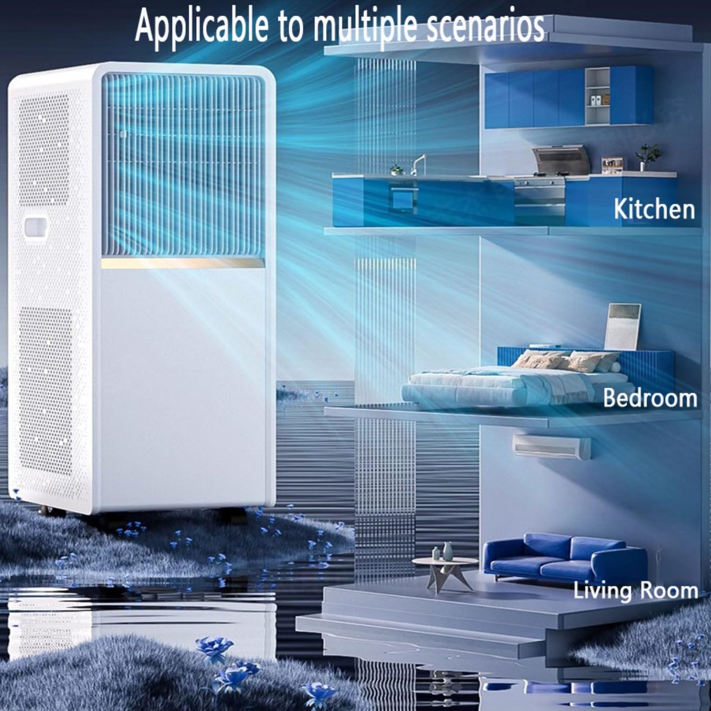 Climatiseur Portable, Unité De Climatisation Intelligente Avec Télécommande, 48dB Fonctionnement Silencieux, Déshumidificateur Et Ventilateur, Minuterie 24H, Pas De Fenêtre Requise, Pour Le Bureau De