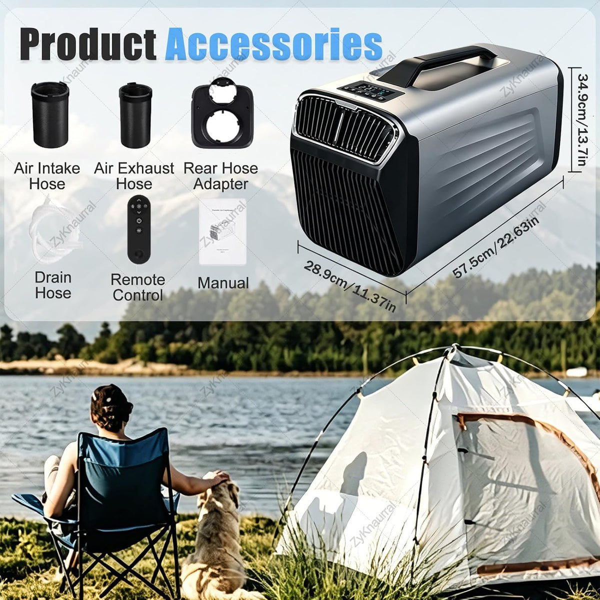 Climatiseur De Camping Mobile, Climatiseur Portable, Climatiseur Avec Modes Refroidissement, Ventilation, Déshumidification Et Sommeil, Alimentation Triple (12 V/24 V , 220 V Sur Secteur) 12V/220V