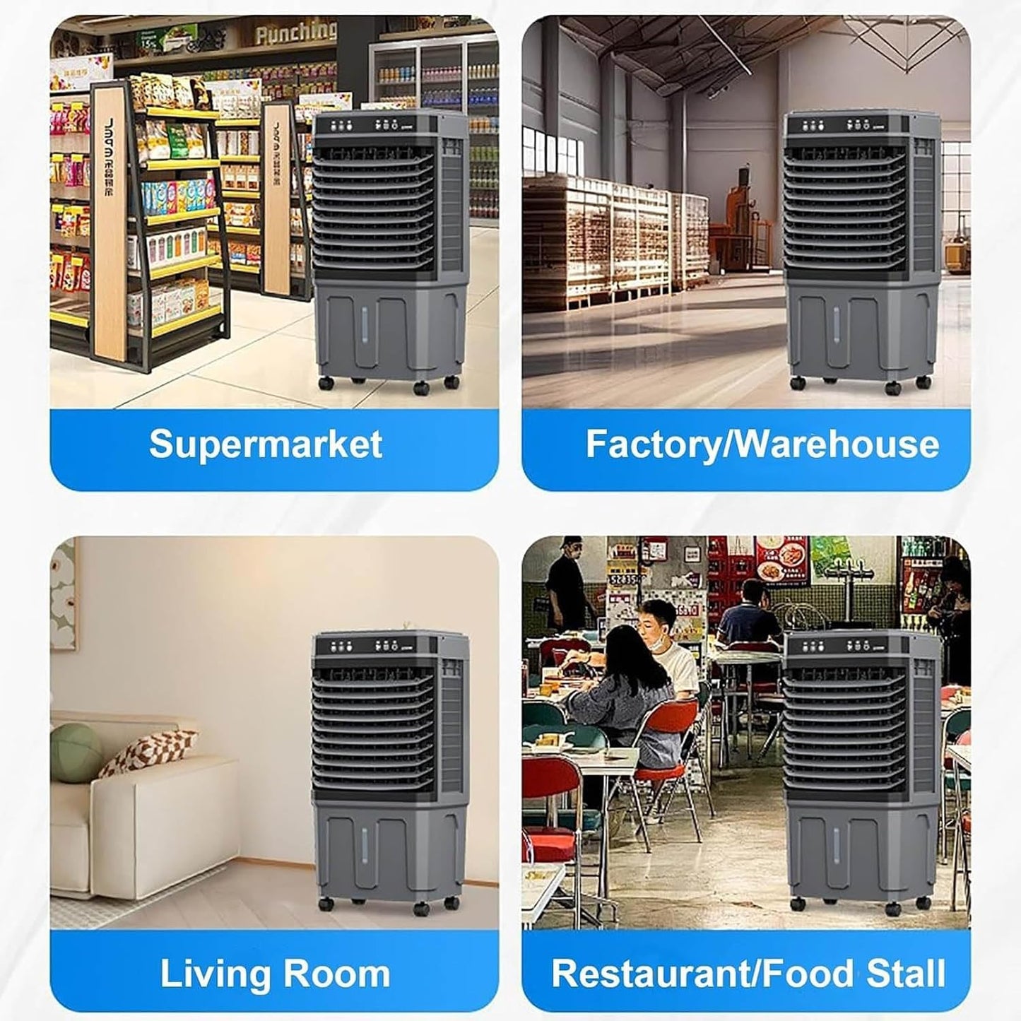 GENERIC Climatiseur Portable, Refroidisseur Par évaporation Avec Télécommande, Minuterie 12h, 3 Vitesses, Oscillation à 120° Pour Intérieur, Cuisine, Chambre à Coucher