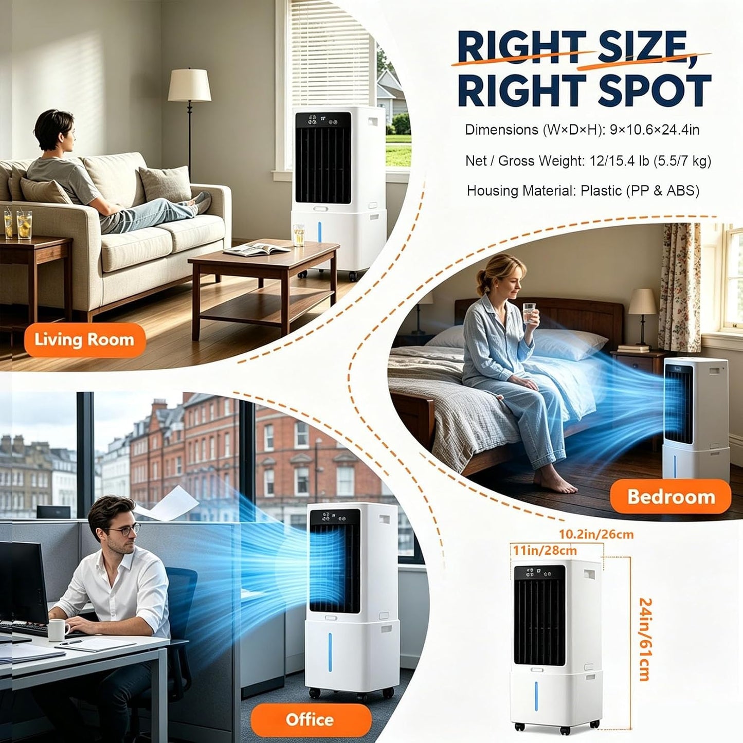 GENERIC Refroidisseur D'air Par évaporation Portable 3 En 1 Avec Réservoir D'eau De 12 L, Ventilateur à Oscillation Automatique De 120°, Unité AC Sans Fenêtre à Faible Consommation, For Chambre à Coucher