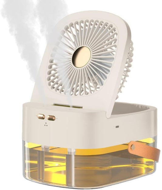  Ventilateur Portable, Vaporisateur D'air, Ventilateur D'humidification, Ventilateur D'humidification Multifonction 3 En 1 à Lumière LED, Ventilateur USB Léger Pour Intérieur, Chambre à