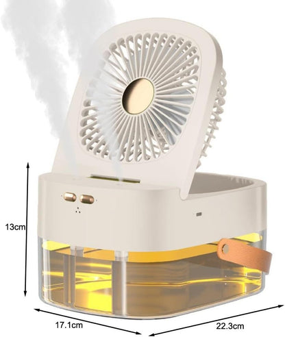  Ventilateur Portable, Vaporisateur D'air, Ventilateur D'humidification, Ventilateur D'humidification Multifonction 3 En 1 à Lumière LED, Ventilateur USB Léger Pour Intérieur, Chambre à