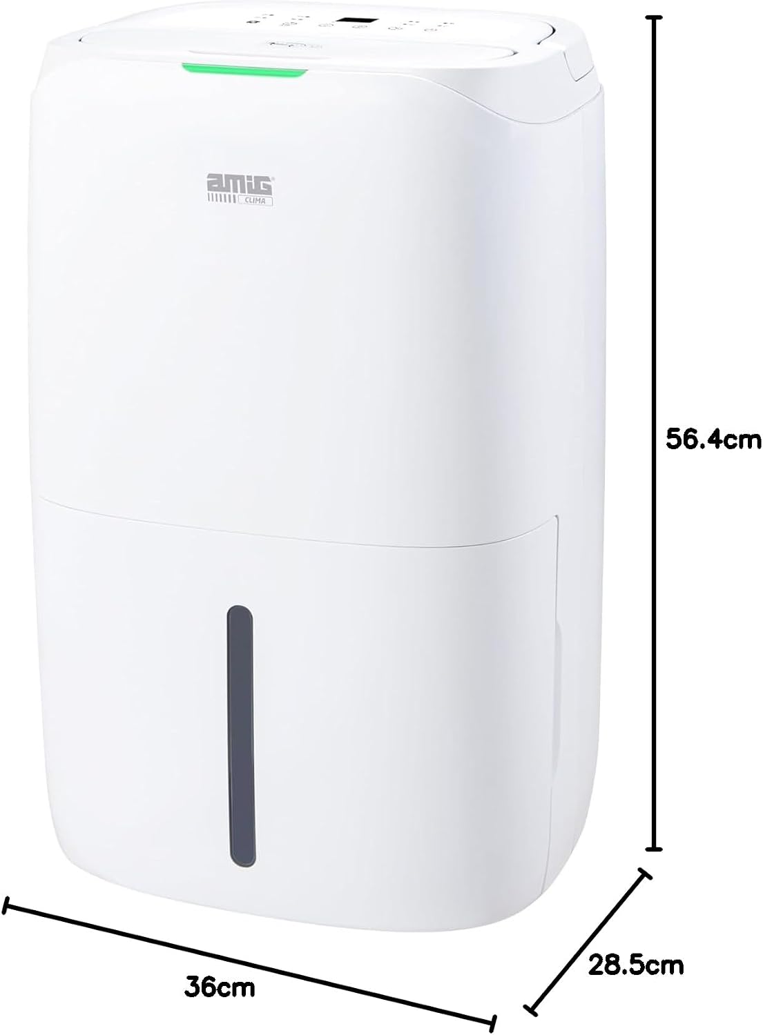  Amig – Déshumidificateur MIST - Capacité 25L/Jour - Régulation De L'humidité Et Minuterie - Réservoir D'eau Amovible 5,5L - 36x28x56 Cm - 370W - Couverture 170m³/h - Silencieux 46 DB - Séchage Linge