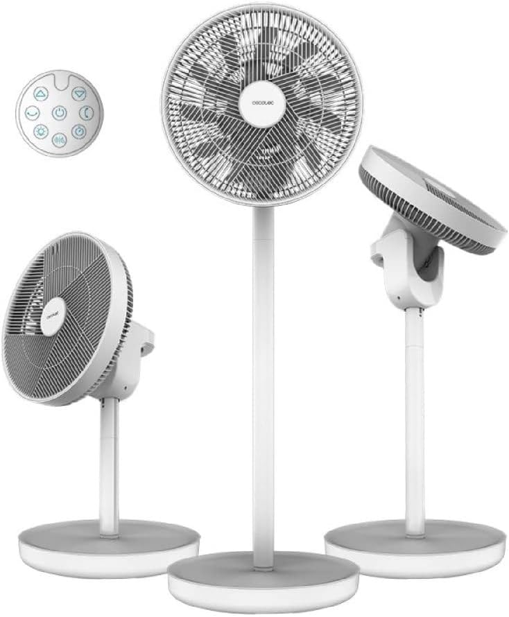  Cecotec Ventilateur Portable à Batterie EnergySilence 2600 Sunflower, 3 En 1, 22 W, Moteur BLDC, 13" De Diamètre, Batterie 2600 MAh, Affichage LED, Télécommande, Contrôle Tactile, Oscillation