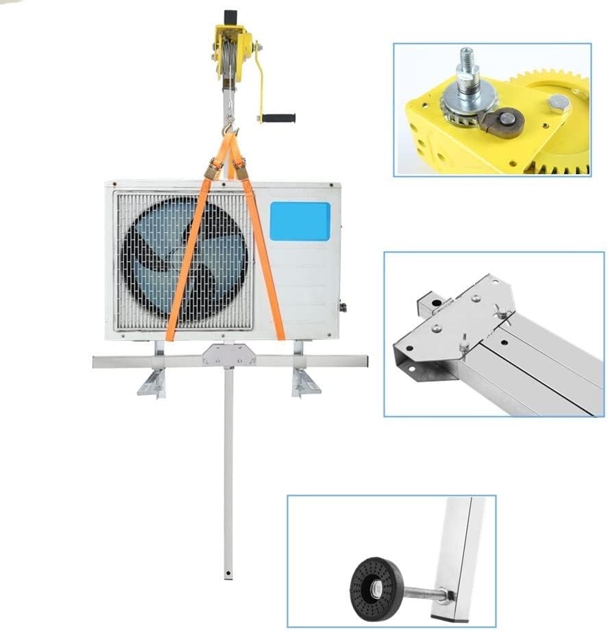  Treuil D'installation De Climatiseur En Acier Inoxydable - Élévateur Manuel Pliable Autobloquant Avec Corde De 15 M Pour Un Assemblage Facile En Extérieur