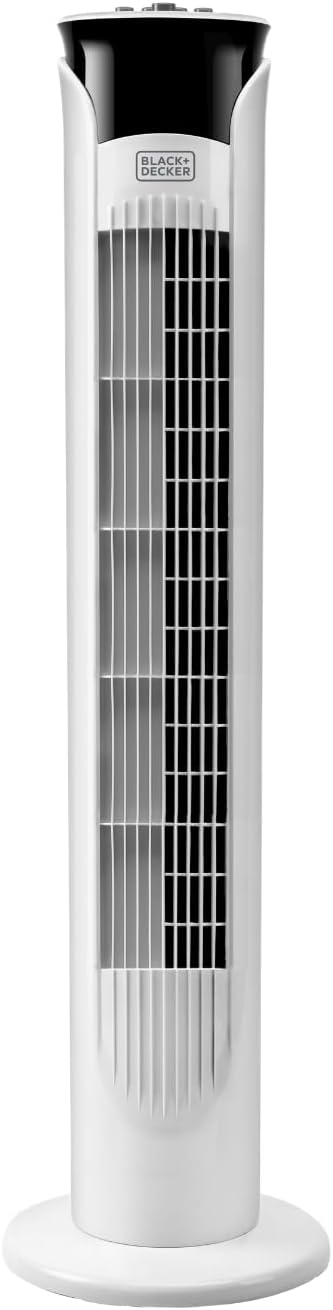 Black & Decker BLACK+DECKER - Ventilateur Colonne + 45 W | 81 Cm | Oscillant Et Silencieux | 3 Vitesses | Minuteur 2 H | Base Antidérapante | Poignée | Puissant Flux D'air | Blanc