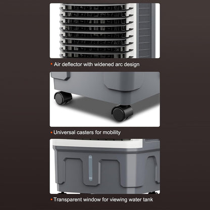  Refroidisseur D'air évaporatif Commercial 3 En 1 Avec Oscillation à 120°, 3 Vitesses De Ventilation, Réservoir D'eau Grande Capacité, Roues Pivotantes, Pour Grandes Pièces, Usine, Extérieur (80 X 43