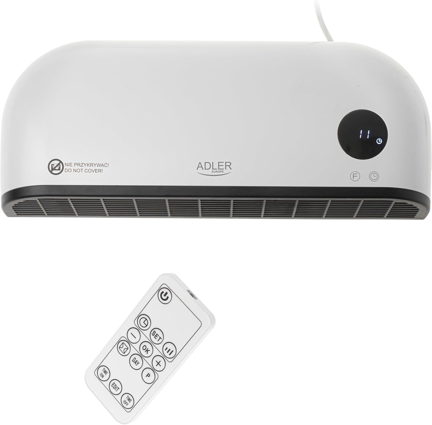  ADALER EUROPE Ventilateur Mural 2 En 1, Ventilateur électrique Et Machine De Chauffage, Affichage LED Clair, Télécommande, élément Chauffant En Céramique, Deux Niveaux De Chauffage 1000 W/2000 W
