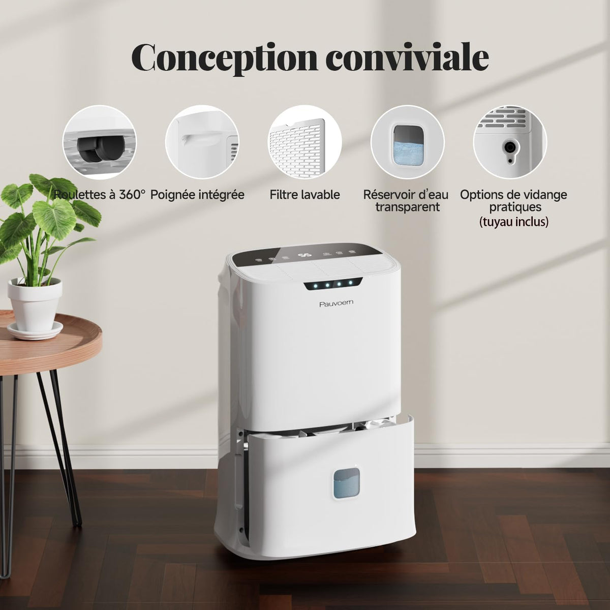  Déshumidificateur Intelligent 22 L/jour Pour La Maison, La Cave, La Chambre à Coucher – Silencieux, Puissante évacuation De L'humidité, Dégivrage Automatique, Verrouillage Enfant, Filtre à