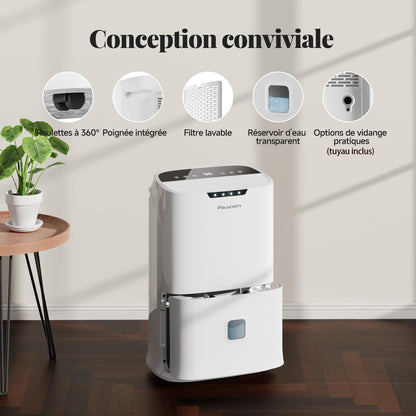  Déshumidificateur Intelligent 22 L/jour Pour La Maison, La Cave, La Chambre à Coucher – Silencieux, Puissante évacuation De L'humidité, Dégivrage Automatique, Verrouillage Enfant, Filtre à