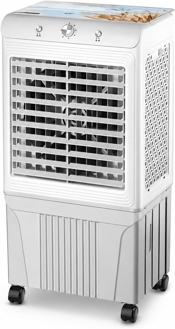  Rafraîchisseur D’Air Évaporatif Avec Grand Réservoir D’Eau, Refroidisseur D'air Mobile Avec Roulettes, Panneau De Contrôle Simple, Pour Maison Chambre Salon Bureau Blue B