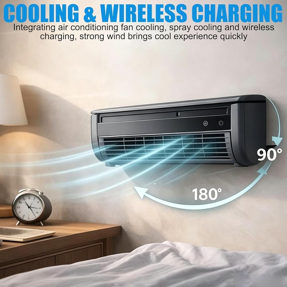  Ventilateur De Climatiseur Mural, Unité De Climatisation Murale, Chargement Sans Fil Pour Cuisine, Chambre à Coucher, Ventilateur De Refroidissement Sans Perçage, Refroidissement Instantané Pour