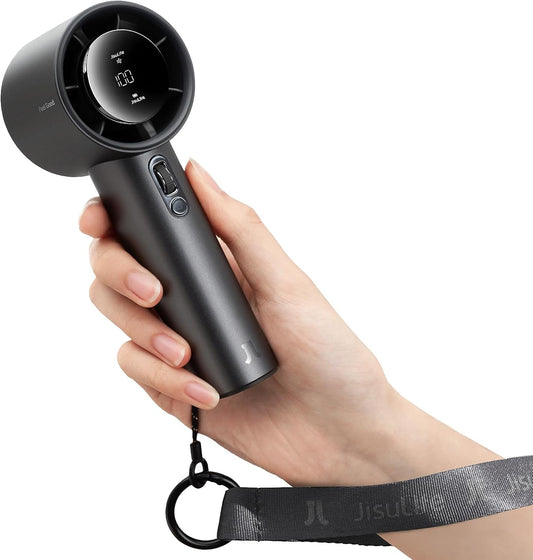  JISULIFE Ventilateur Portable à Main,Mini Ventilateur Turbo Réglable En Vitesse(de 1 à 100),Batterie De 5000mAh Avec Corps En Métal,Affichage Numérique,pour Femmes Hommes Voyage/Extérieur-Gris