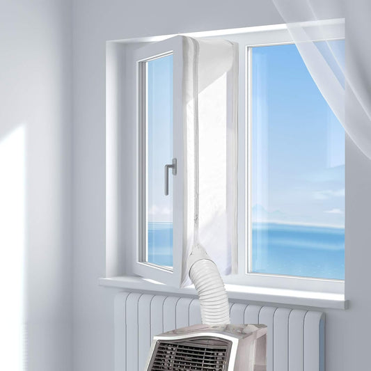  HOOMEE 400CM Tissu De Calfeutrage Pour Fenêtres Pour Climatiseur Mobile Et Sèche-Linge - Fonctionne Avec Toutes Les Unités De Climatisation Mobiles, Installation Facile