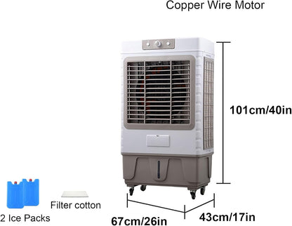  Refroidisseur D'air 6 000 M³/H, Climatiseur Mobile, Clim Portative, Réservoir D'eau De 50 L, 3 Vitesses, 2 Blocs Réfrigérants, Oscillation à 90° Pour Terrasse, Jardin, Commercial, 101cm