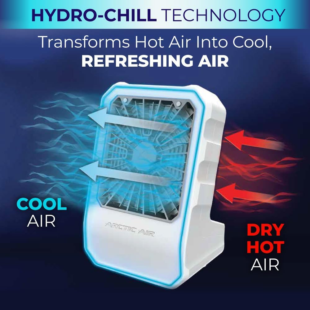  Arctic Air Refroidisseur évaporatif Pour Extérieur, Portable Et Ultra Silencieux Avec 4 Vitesses De Ventilateur, Rechargeable Par USB, Batterie De 6 Heures, Idéal Pour La Plage, La Piscine, La