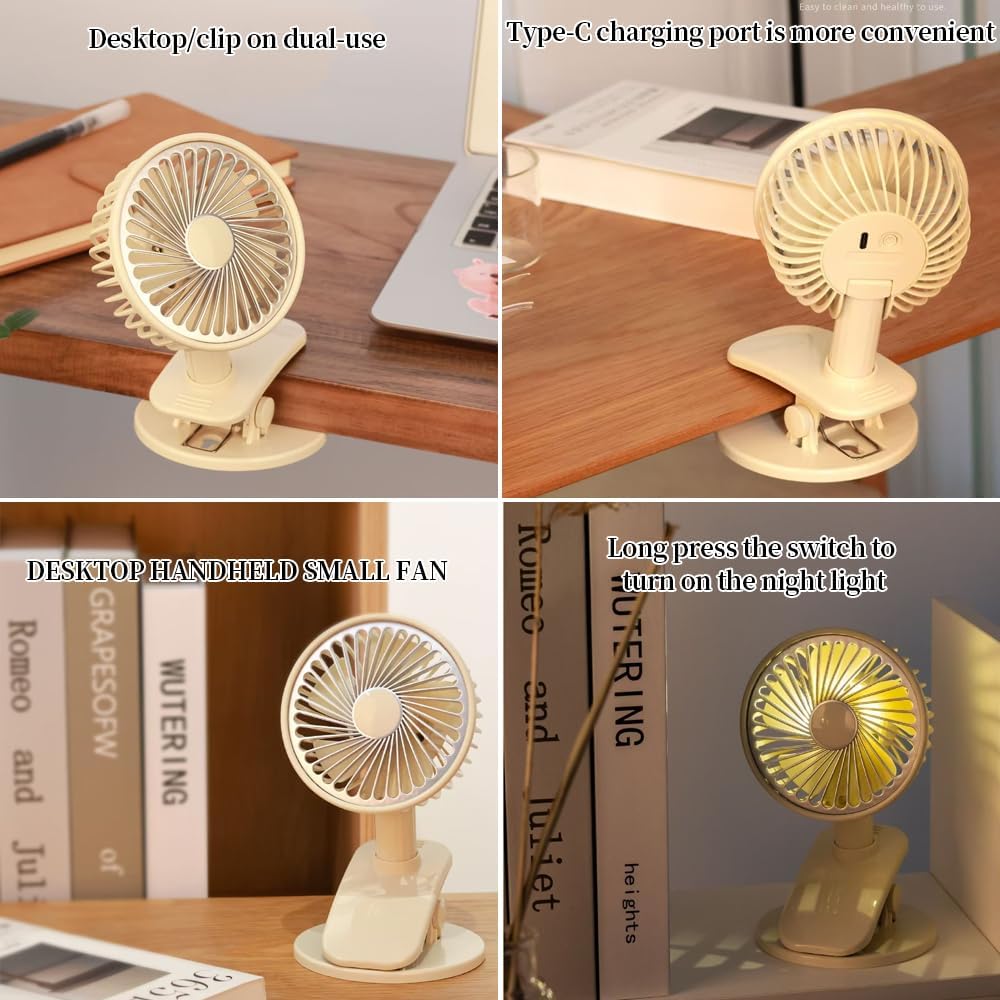  Clip Rechargeable Sur Petit Ventilateur Avec Lumière LED, Clip Portable Extérieur Sur Ventilateur, 3 Modes.