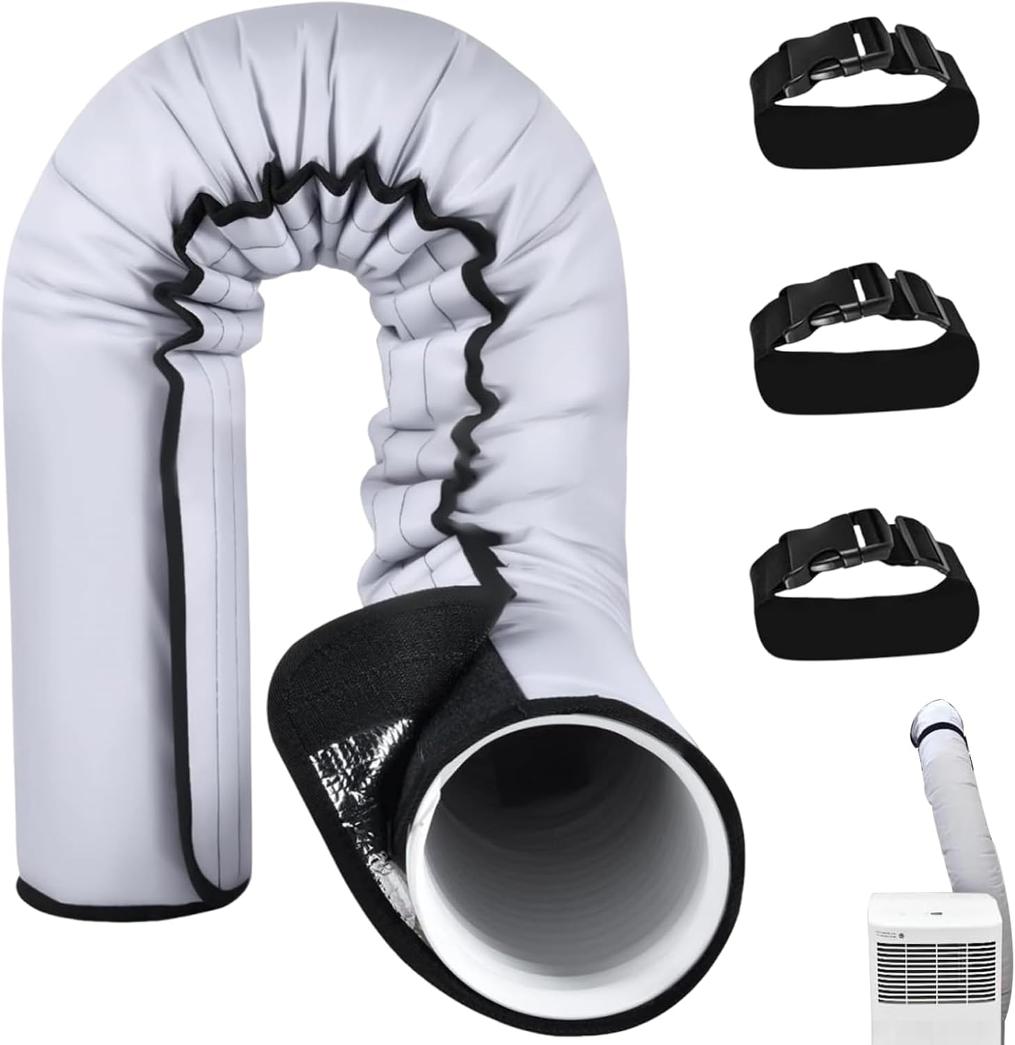  Housse Isolante Pour Climatiseur - Housse De Protection Pour Tuyau D'Évacuation D'Air - Manchon Imperméable Avec 3 Bretelles De Serrage Pour Protection De Conduit D'Évacuation