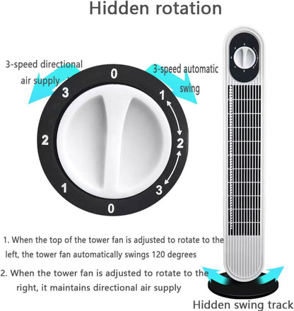  Ventilateur De Tour Sans Lame Pour Chambre à Coucher, 26ft/s Portable Standing Air Circulateur Avec 80 Oscillation, Fonctionnement 30dB Silencieux, 3 Réglages De Vitesse Et Poignée Pour Le Bureau, Cam
