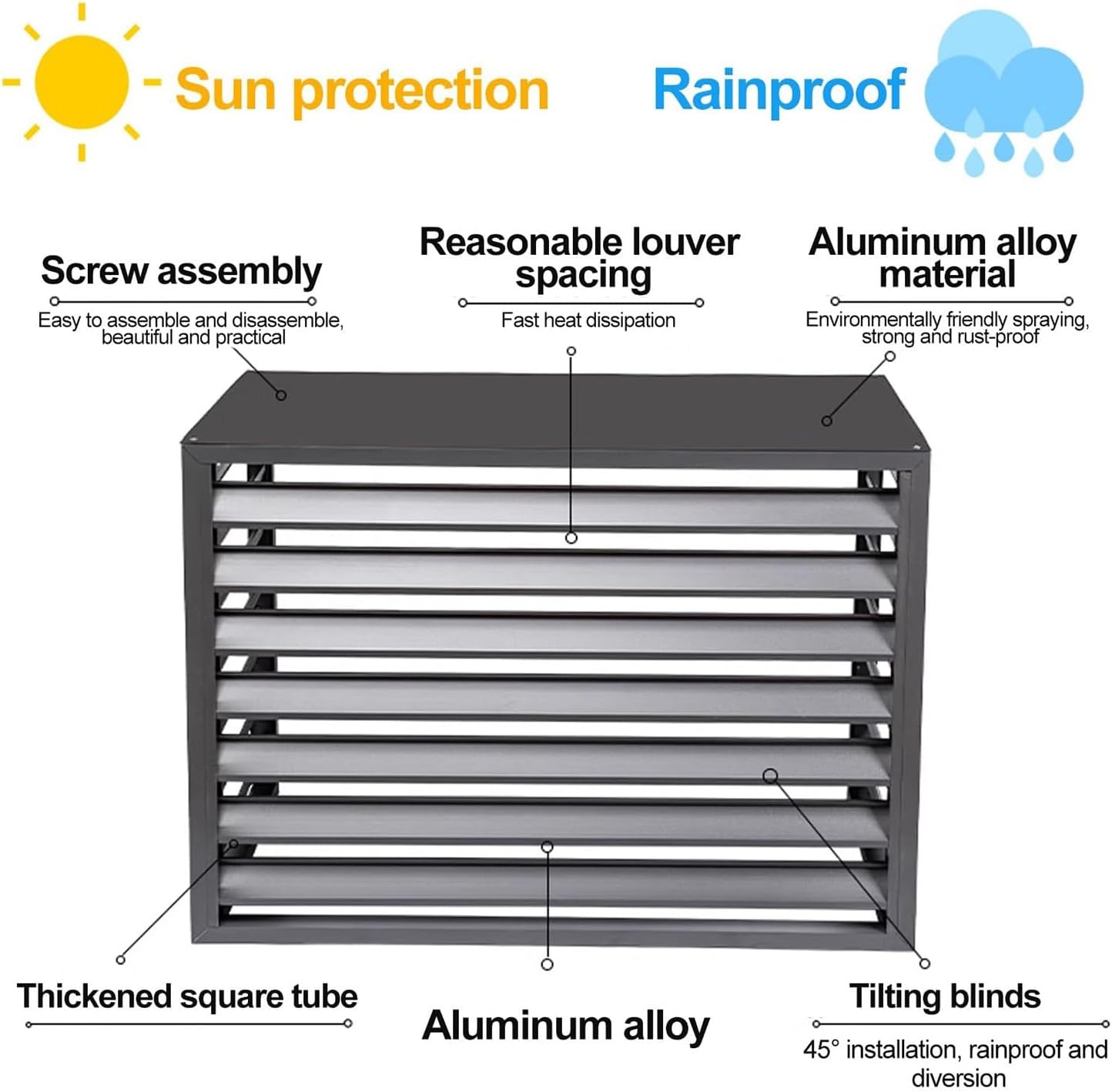 GENERIC Housse En Aluminium à 4 Panneaux Fendue Pour Climatiseur D'extérieur Et Support De Fleurs, Bouclier De Pompe à Chaleur Résistant Aux Intempéries (blanc 100 X 50 X 70 Cm)