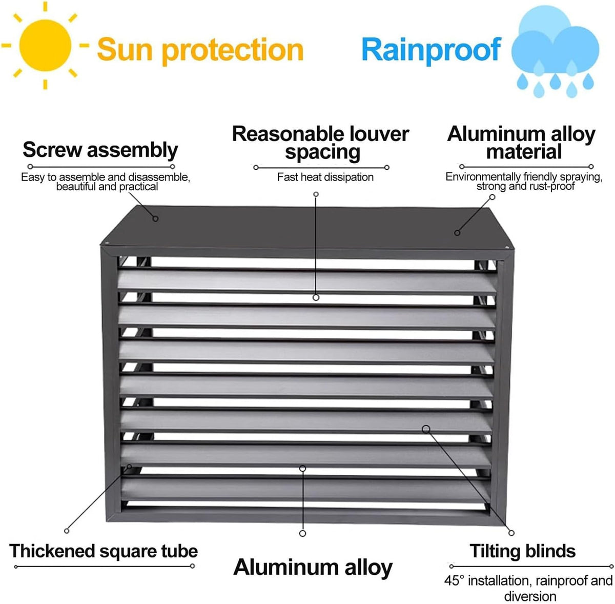 GENERIC Housse En Aluminium à 4 Panneaux Fendue Pour Climatiseur D'extérieur Et Support De Fleurs, Bouclier De Pompe à Chaleur Résistant Aux Intempéries (blanc 100 X 50 X 70 Cm)