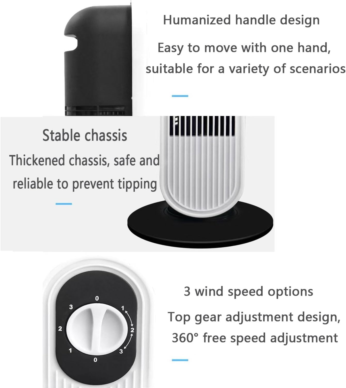  Ventilateur De Tour Sans Lame Pour Chambre à Coucher, 26ft/s Portable Standing Air Circulateur Avec 80 Oscillation, Fonctionnement 30dB Silencieux, 3 Réglages De Vitesse Et Poignée Pour Le Bureau, Cam