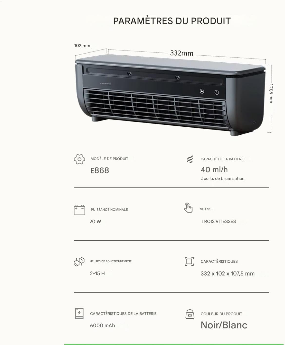 GENERIC Ventilateur Rafraîchisseur D'Air Pour Pièce, Ventilateur De Climatiseur Murale, Appareil Trois Vitesses Réglable Pour Optimisation Espace Intérieur Extérieur Dorm Camping Table