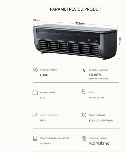 GENERIC Ventilateur Rafraîchisseur D'Air Pour Pièce, Ventilateur De Climatiseur Murale, Appareil Trois Vitesses Réglable Pour Optimisation Espace Intérieur Extérieur Dorm Camping Table