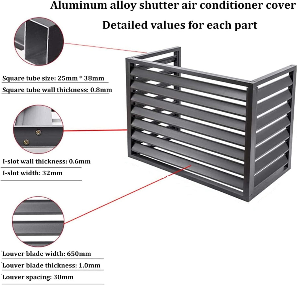 GENERIC Housse Robuste En Aluminium Pour Climatiseur Et Clôture D'intimité Pour Unités Extérieures – Design à Persiennes (3 Côtés) – Parfait Pour Balcon Et Jardin (taille : 100 X 70 X 50 Cm)