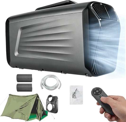  Climatiseur De Camping Mobile, Climatiseur Portable, Climatiseur Avec Modes Refroidissement, Ventilation, Déshumidification Et Sommeil, Alimentation Triple (12 V/24 V , 220 V Sur Secteur) 12V/220V