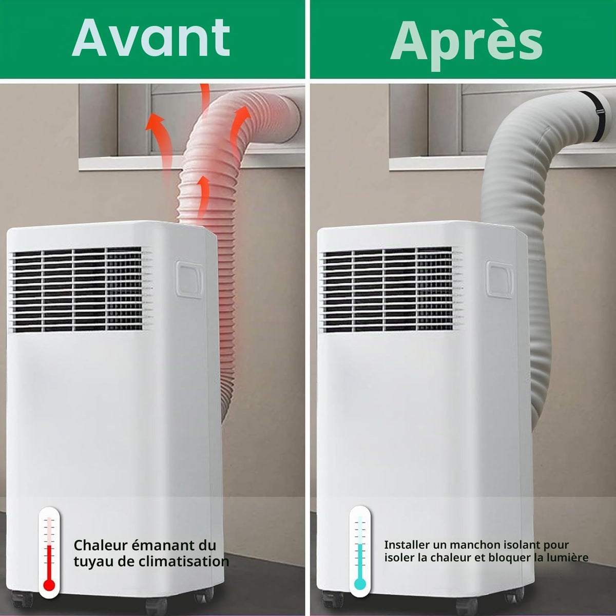  150 X 50 Cm Couvercle De Tuyau De Climatisation Portable - Isolation Tuyau Climatiseur Manchon - Housse Tuyau Climatiseur Mobile,isolée, Facile à Installer