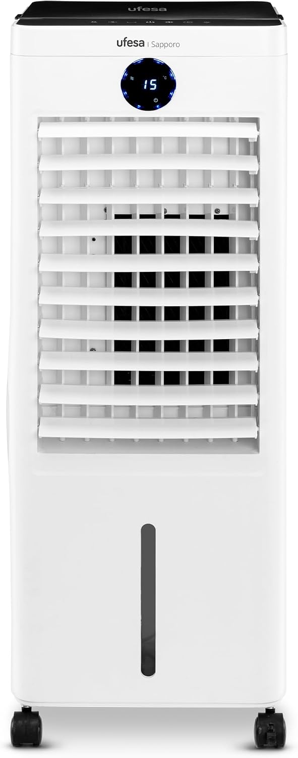  Ufesa Narvik Rafraîchisseur D’Air Évaporatif, 65W, Fonction Air Froid Et Ventilateur, 3 Vitesses, 3 Modes, Panneau Tactile, Réservoir De 5L, Minuteur 12h, Filtre Lavable, Télécommande