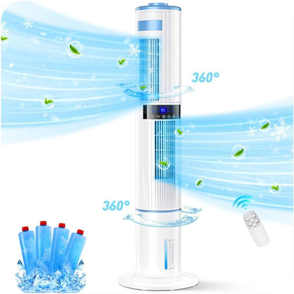  Climatiseur Mobile Silencieux Portable Rafraîchisseur D'air 360° Oscillation, Sortie D'air Double, 24H Minuteries, 65W, 4 Modes Et 3 Vitesses Avec Télécommande Pour Chambre, Bureau, Cuisine
