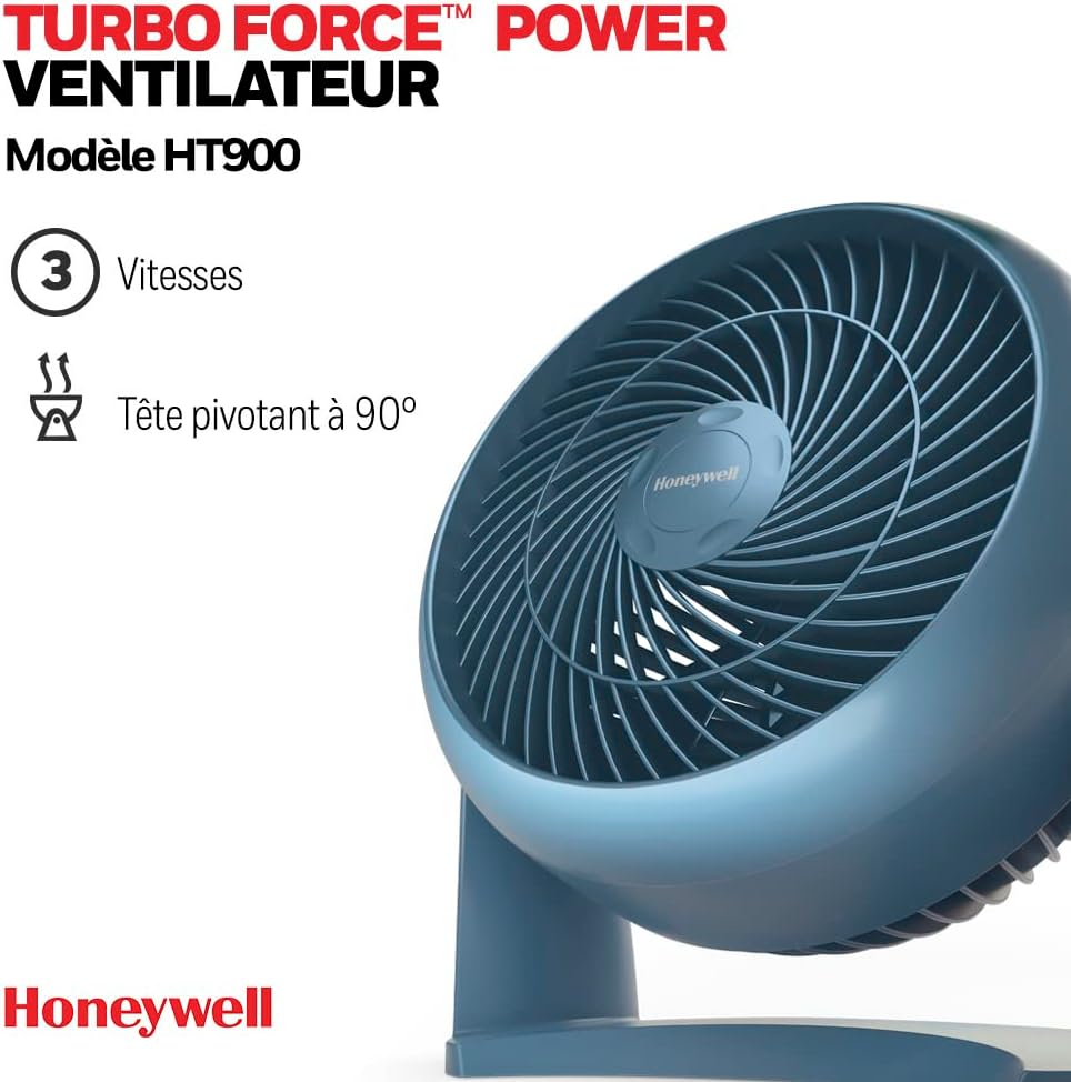  Honeywell Ventilateur TurboForce Power (fonctionnement Silencieux Pour Rafraîchissement, Inclinaison Variable à 90°, 3 Vitesses, Option De Fixation Murale, Ventilateur De Table) HT900NE4