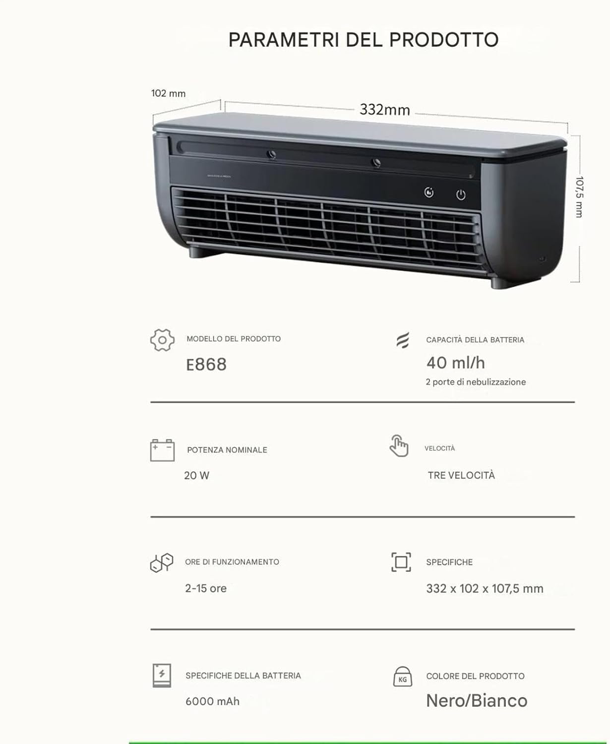 Genérico Climatiseur Mural – Avec Air Conditionné – à Triple Vitesse Avec Recharge Sans Fil E, Pour Maison, Dortoir, Camping-car, Salle De Bain, Cuisine, Salle De Sport