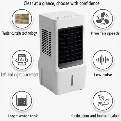 GENERIC Réservoir D'air évaporatif Portable 12L, Refroidisseur D'air Silencieux Avec Fonction Pivotante à 60 °, Humidificateur Et Ventilateur Pour Chambre Et Bureau, économe En énergie