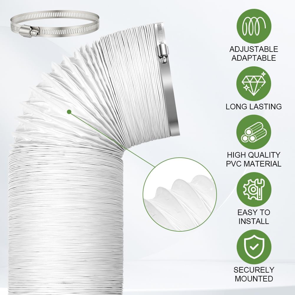  Tube Evacuation Climatiseur Mobile, Tuyau Ventilation En PVC, Ø100 mm, Tuyau D'évacuation D'air Flexible Avec Collier De Serrage Inox, Pour Climatisation Sèche-Linge Extracteur D'Air(3M)