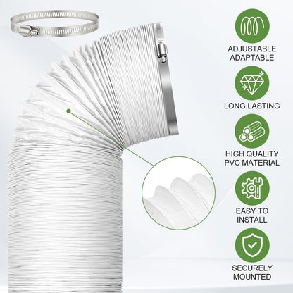  Tube Evacuation Climatiseur Mobile, Tuyau Ventilation En PVC, Ø100 mm, Tuyau D'évacuation D'air Flexible Avec Collier De Serrage Inox, Pour Climatisation Sèche-Linge Extracteur D'Air(3M)