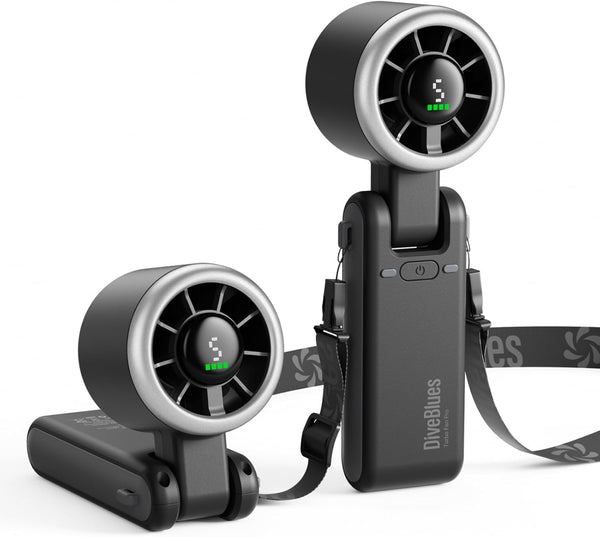  Diveblues Ventilateur Portable à Main, Ultra Rapide 10m/s, 5 Vitesses, Batterie Rechargeable, Jusqu'à 12h, Ventilateur De Poche Avec Technologie Turbo Pour Extérieur, Voyage, Noir
