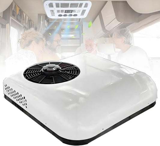  Unité De Climatisation De Toit Pour Camions RVs, 8800BTU Chauffage De Refroidissement, Inverseur Tech Quiet ≤45dB, Télécommande, Carrosser En ABS Durable Pour Camping-cars Vans Machines De Constructio