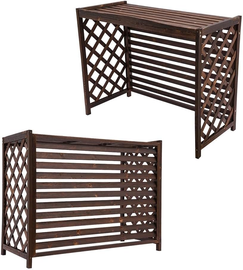  Housse De Climatiseur En Bois - Écran Décoratif Imperméable Pour Climatiseurs Et Pompes à Chaleur 115 X 54 X 95 Cm Marron Antirouille Résistant à La Corrosion Support Pou