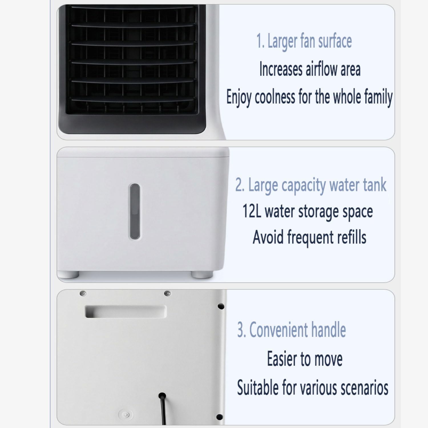 GENERIC Réservoir D'air évaporatif Portable 12L, Refroidisseur D'air Silencieux Avec Fonction Pivotante à 60 °, Humidificateur Et Ventilateur Pour Chambre Et Bureau, économe En énergie