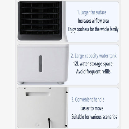GENERIC Réservoir D'air évaporatif Portable 12L, Refroidisseur D'air Silencieux Avec Fonction Pivotante à 60 °, Humidificateur Et Ventilateur Pour Chambre Et Bureau, économe En énergie