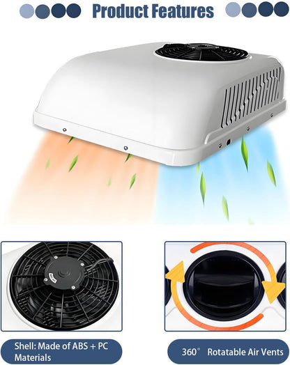  Climatiseur 2200W 12V 24V DC, Unité De Climatisation Ultra Silencieux RV Avec Télécommande, Faible Consommation D'énergie Pour Camion De Camion De Camion, Conception Durable Pour La Vie Mobile