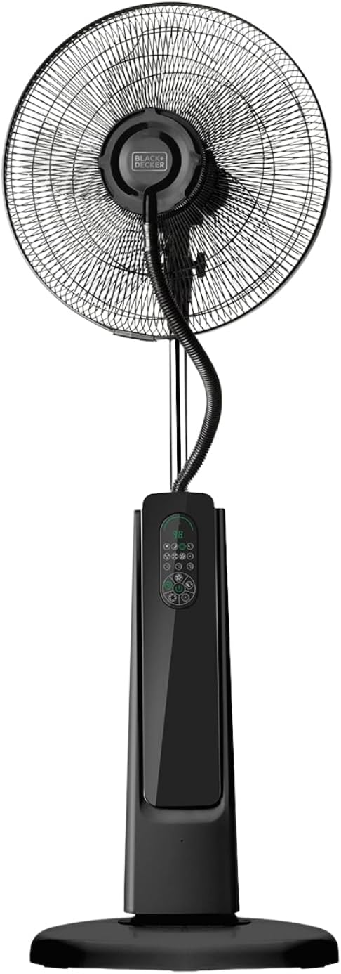 Black & Decker BLACK+DECKER - Ventilateur Sur Pied BXMF75E + 75W | 3 Vitesses | Écran Digital | Oscillant | Télécommande | Brumisateur