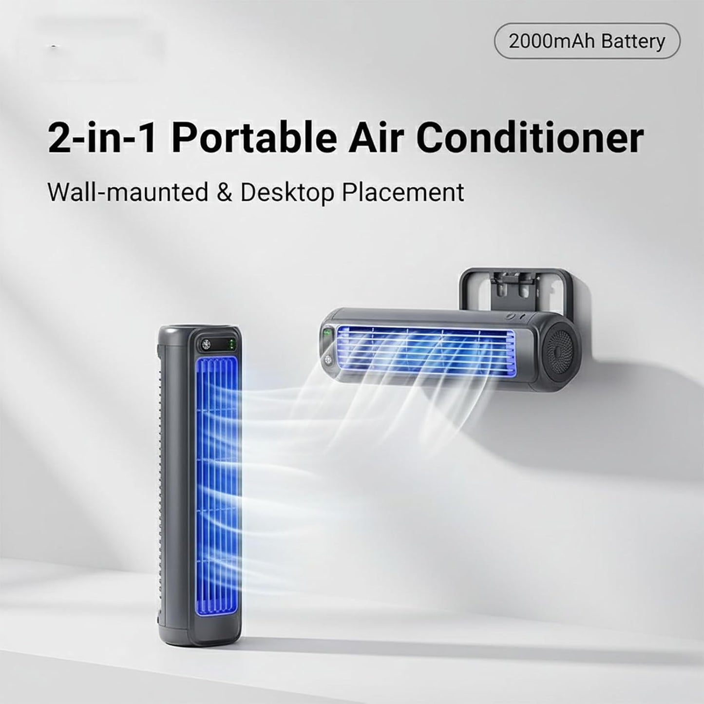 GENERIC Coolizi Cooling Ace, Ventilateur De Climatiseur Tour Sans Lame Rechargeable à 3 Vitesses, Petit Ventilateur De Refroidissement à Glace AC Silencieux Pour Bureau, Bureau, Chambre (grey)