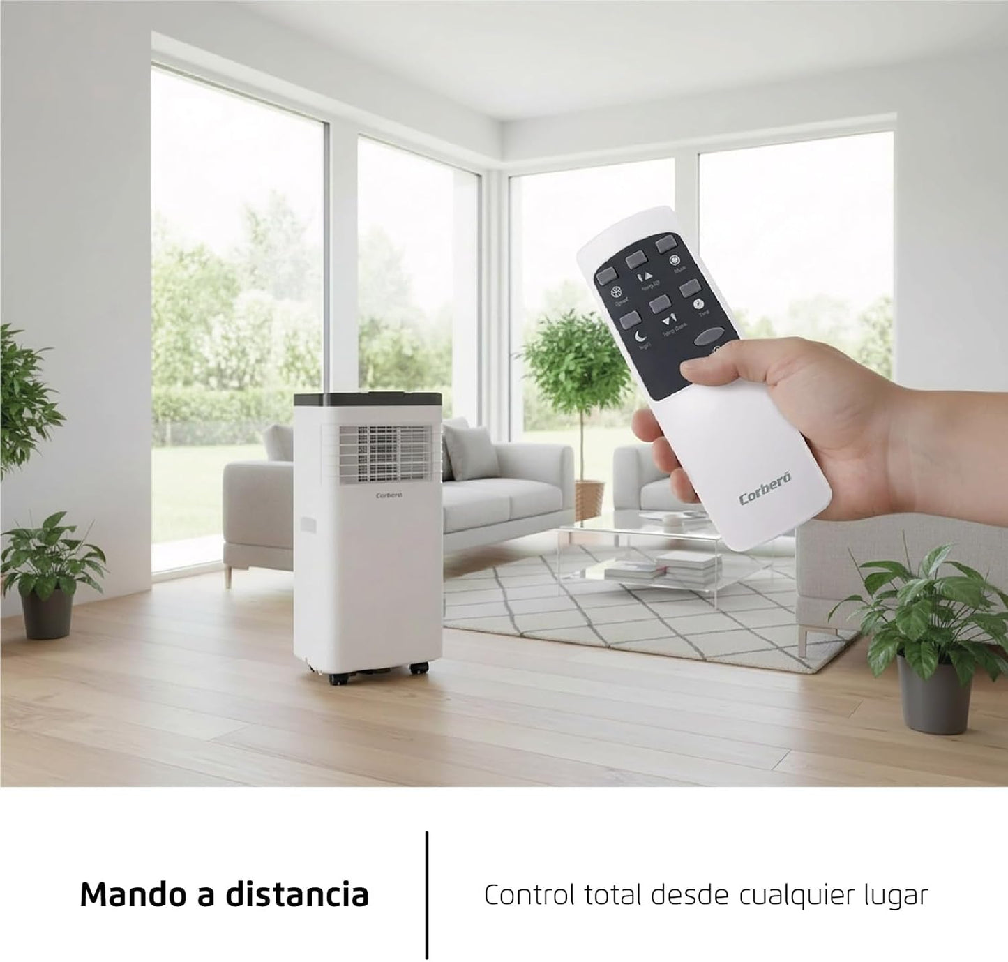  Corberó CPC07 Climatiseur 3 En 1 Avec Télécommande, 2000 W, 10-16 M², 16-31 °C, Refroidissement, Chauffage, Déshumidification, 2 Vitesses, Minuterie 24 Heures