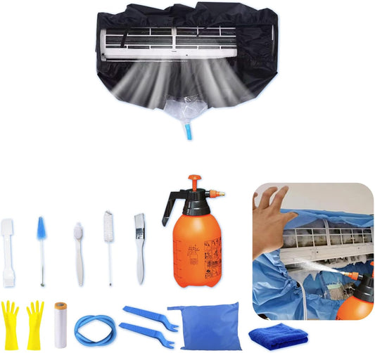  Kit Nettoyage Climatiseur Mural，Kit Nettoyage Climatisation Split，Nettoyage Climatisation Split，Bâche Nettoyage Clim(15 Pièces, Noir, Grande Taille : 94-132 Cm/37,4-51,18 Pouces)