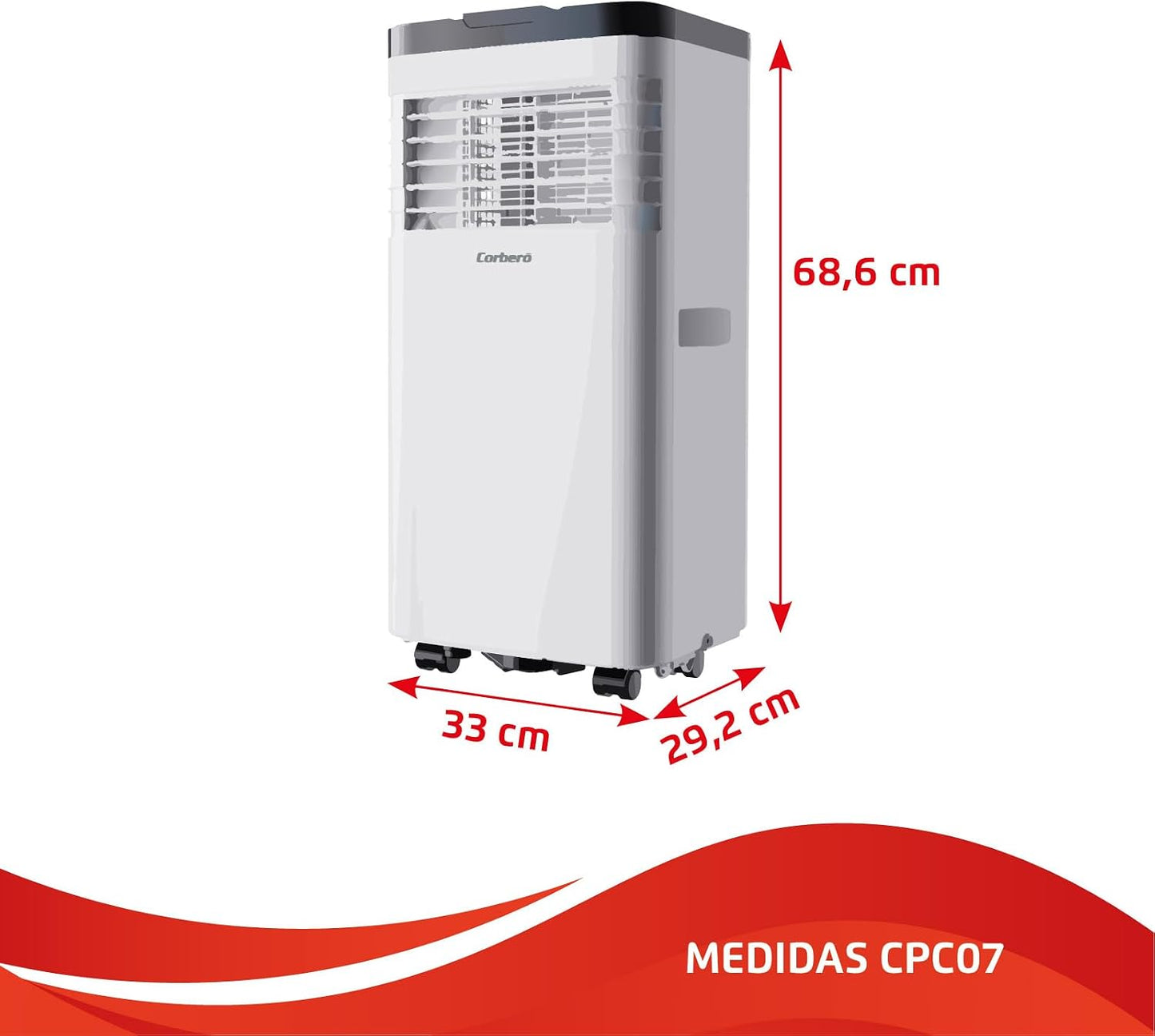  Corberó CPC07 Climatiseur 3 En 1 Avec Télécommande, 2000 W, 10-16 M², 16-31 °C, Refroidissement, Chauffage, Déshumidification, 2 Vitesses, Minuterie 24 Heures